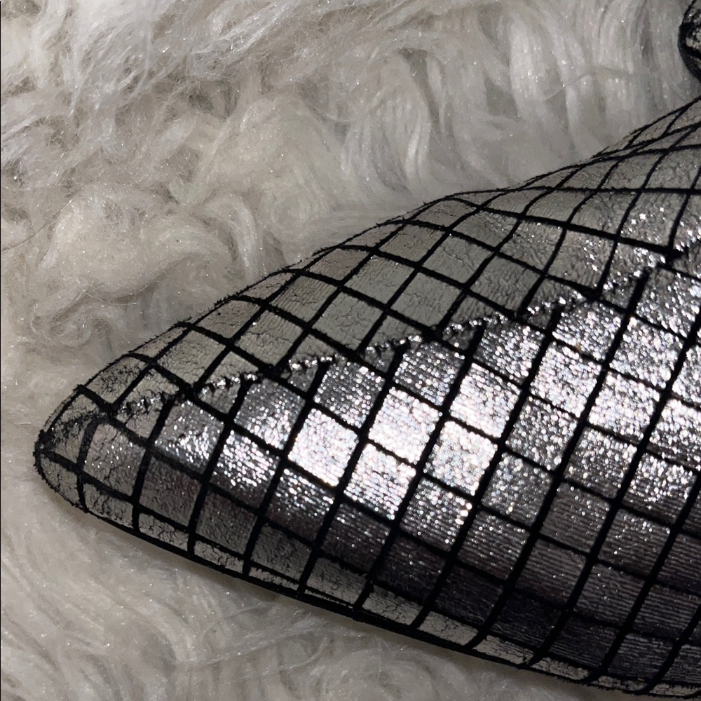 Silver Holographic Grid Knee-High Boots - Women - Picture 9 of 11